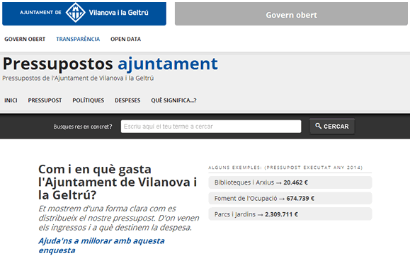 Pressupost obert, nou espai online de l'Ajuntament de Vilanova i la Geltrú