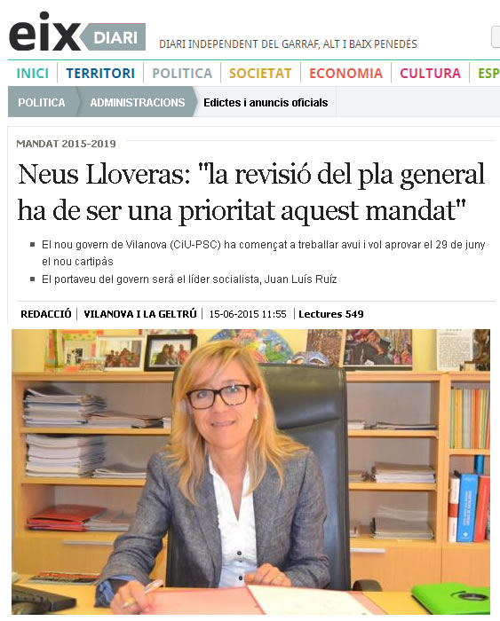 Entrevista a l'Eix Diari després de la investidura com a alcaldessa de VNG per al mandat 2015-2019
